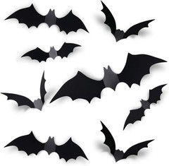 60PCS Halloween Bats Decoration, 4 Different Sizes Realistic PVC Black 3D Sca…