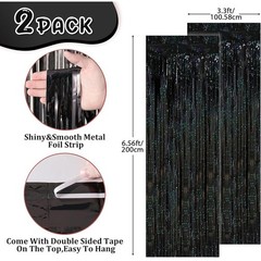 Black Foil Fringe Backdrop Curtains Set Tinsel Party Decorations 2 Pack Reusable