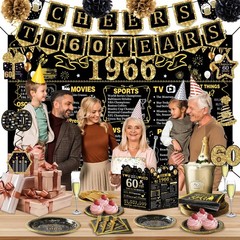 60th Birthday Party Decorations Set, 103 PCS Vintage 1966 Theme, Tableware & Bac