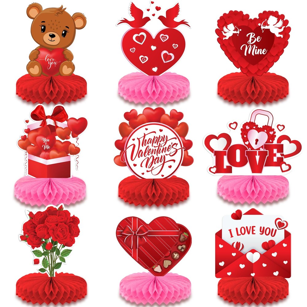 KatchOn, Valentines Day Centerpiece for Table – Pack of 9 | Red, Red and Pink