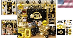 Complete 50th Birthday Decorations Set: Elegant Black Gold Theme Supplies