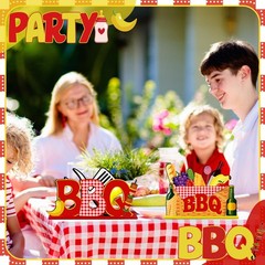 6 PCS BBQ Wooden Table Centerpieces Barbecue Theme Signs Birthday Shower