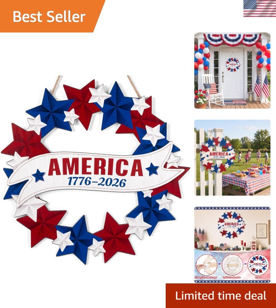 Patriotic Foldable Wooden Wreath for Independence Day & Memorial Day Decor