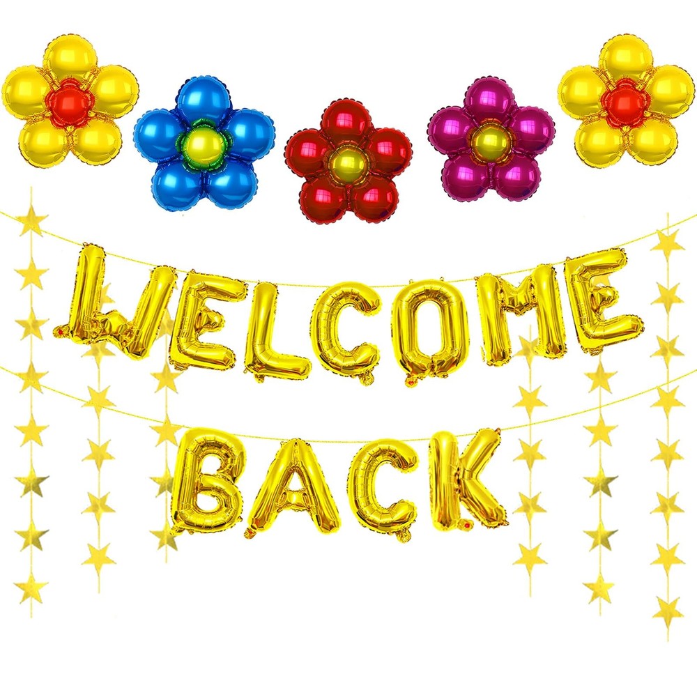 16 Inch Gold ‘WELCOME BACK’ Balloon Banner, Mylar Letter Balloons with 18 Inc…