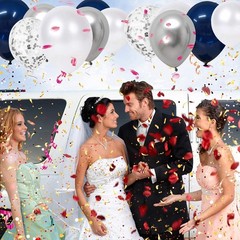 50 Navy Blue Silver Confetti Balloons 12″ Pearl Chrome for Graduation 2023