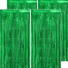 Thicken Green Streamers 4 Pack 13.2X8.2 FT, Tinsel Backdrop Curtains, Foil Fring