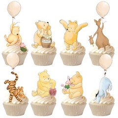 48 Pcs Winnie Cupcake Toppers Classic Pooh Baby Shower Decorations Cute Cake