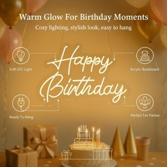 Large Dimmable LED Happy Birthday Neon Sign – 22×16.9 Inch Wall Decor for Partie
