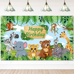 Jungle safari cartoon animals Backdrop Kids Birthday Party Decorations Banner