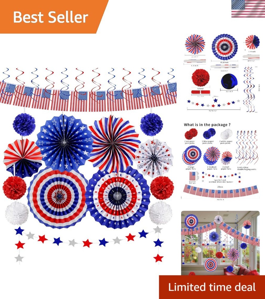 Vibrant 26-Pc Patriotic Decoration Set for Memorial Day and 4th of July Events