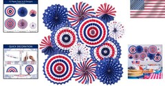Patriotic Decorations Hanging Paper Fans 12pcs 3 Sizes Red White Blue Party D…