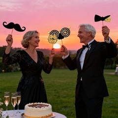 24-piece Birthday Party Photo Prop Set, Including Mustaches, Glasses, Hats, Wigs