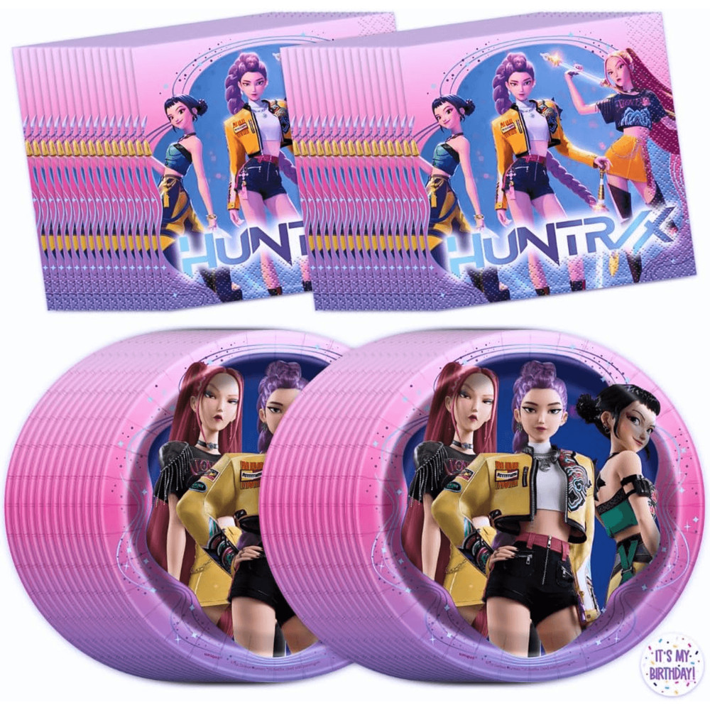 KPop Demon Hunters Party Supplies 65 Piece Dessert Plate and Napkin Set