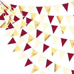 Burgundy Party Decorations Gold Maroon Beige Fabric Triangle Pennant Banner Garn