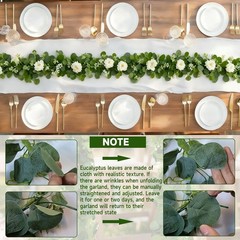 4 Packs 24FT Artificial Eucalyptus Flower Garland with White Camellias, Faux