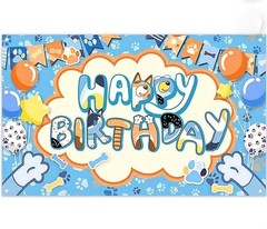 Bluey Sheepdog Happy Birthday Backdrop Kids Birthday Party Decoration 6.5x4ft