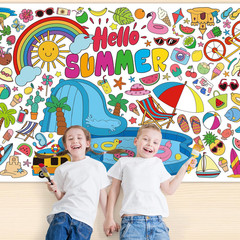 Summer Coloring Tablecloth, 72 X 32 Inch Summer Crafts for Kids, Coloring Table