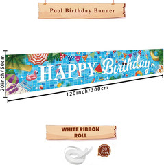 Pool Birthday Party Decorations, Extra Large Size Happy Birthday Pool Party Bann