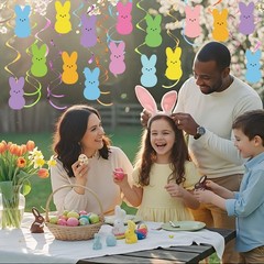 Easter Bunny Hanging Swirls Foil Ceiling Party Decorations Multi Color 36 PCS