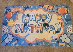 Bluey Sheepdog Happy Birthday Backdrop Kids Birthday Party Decoration 6.5x4ft