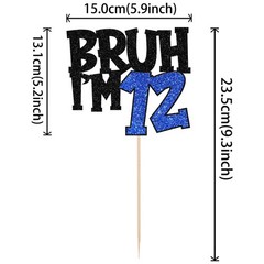 1 PCS Blue Glitter Bruh Im 12 Cake Topper Happy 12th Birthday Party Decoration