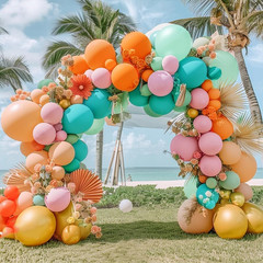 Pinbra Pastel Balloons Garland Kit Coral Pink Teal Blue Balloons Double Stuffed