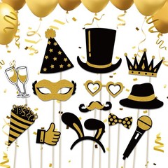 Photo Booth Props, Kaluofan 25PCS Black and Gold Party Decorations, Universal