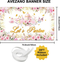 Tea Party Backdrop Floral Butterfly Glitter Let’S Partea Banner Afternoon Tea Ba