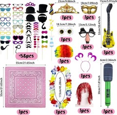 69PCS Colorful Photo Booth Props Set Novelty Funny Hats Wigs Glasses Props Sign