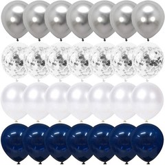 50 Navy Blue Silver Confetti Balloons 12″ Pearl Chrome for Graduation 2023