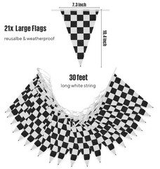 Checkered Themed Banner, 21 Pcs Flags, 30ft String, Race Car Party Decor
