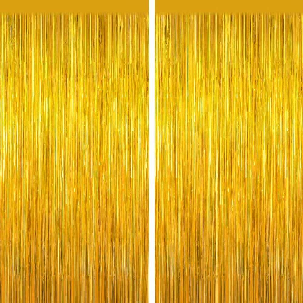Gold Tinsel Backdrop Foil Fringe Curtains – 2 Packs Door Streamers Backdrop …