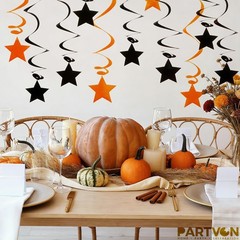 Orange Black Hanging Swirl Decorations – 32 Pcs Metallic Ceiling Swirls with …