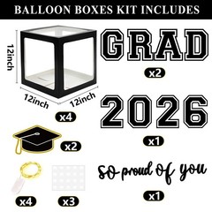Cajas De Graduacion 2026 Con Globos Negro Dorado Y Luces Para Decoracion