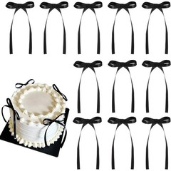30 Pack Bow Cake Toppers Black Ribbon Bows for Cake Bow Cupcake Toppers Back to
