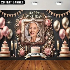 1pc 2D Flat Flower Theme Personalized Birthday Custom Poster Banner Indoor♪