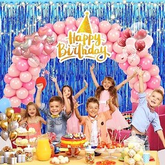 2 Pack 3.28 ft x 6.56 ft Blue Tinsel Curtain Party Backdrop Decorations,