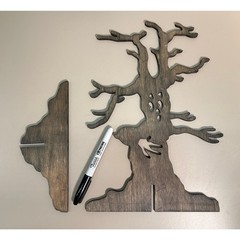 Creepy Halloween Houses + Haunted Tree Cutout – Handcrafted VTG Fall Party Decor