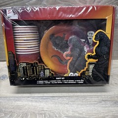 New & SEALED GODZILLA PARTY KIT 63 PC BANNER CUPS PLATES STRAWS NAPKINS Rare!