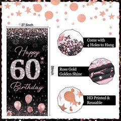 Versatile 60th Birthday Decorations – Rose Gold & Black Theme for Celebrations