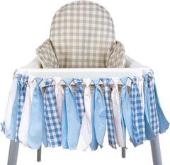 Blue and White Gingham Banner/Garland – First Birthday High Chair Banner,Gingham