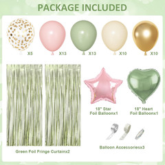 Pink and Green Birthday Decorations, Sage Green Pink Sand White Gold Balloons Ha