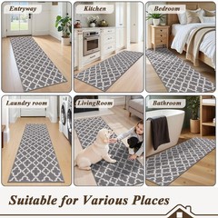 U’Artlines Runner Rug for Hallway 2×6feet Non Slip Kitchen 2′ x 6′, Grey