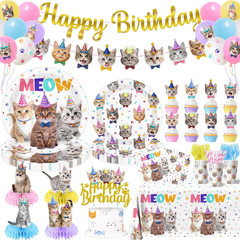 Cat Birthday Decorations,189Pcs Cat Party Decorations Cat Birthday Plates and Na