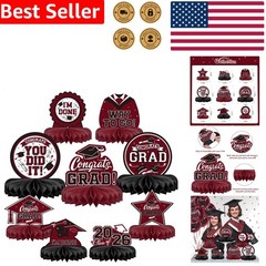 Honeycomb Table Toppers 9 Pack Graduation Decorations Class of 2026 Maroon Black
