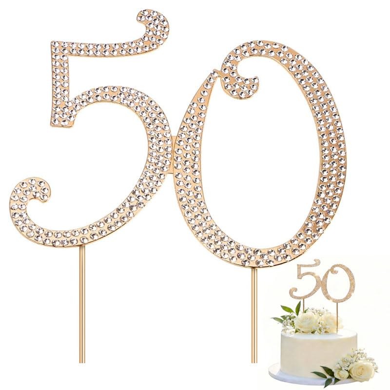 50 Cake Topper 50th Birthday Sparkly Rhinestone Cake Decoration, Sparkly Bli…