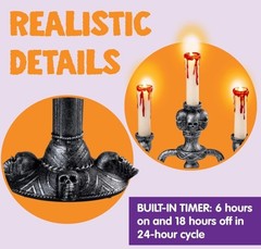 NEW! Realistic 14″ Skull Candelabra Flickering Lights Halloween Gothic Candle