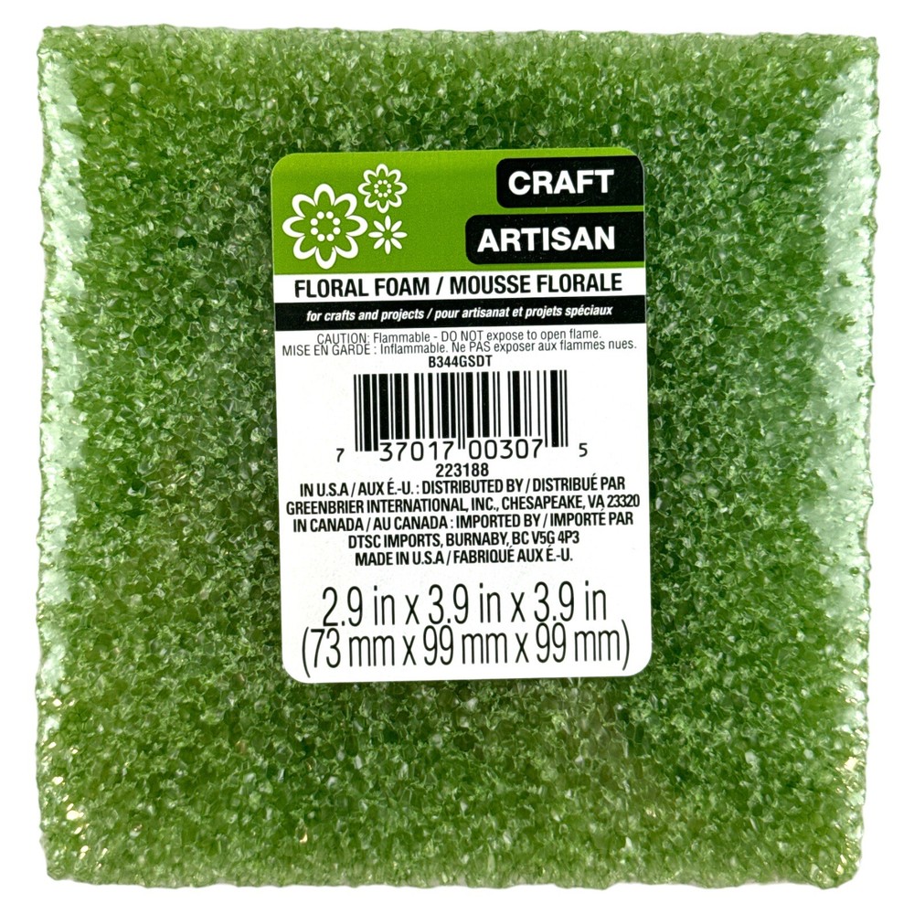 Floral Foam – Floral Craft Green Foam Block, 2.9×3.9×3.9 in. (Pack Of 3)