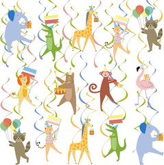60Pcs Animal Parade Party Hanging Swirls Safari Themed Birthday Decor Zoo Wild A