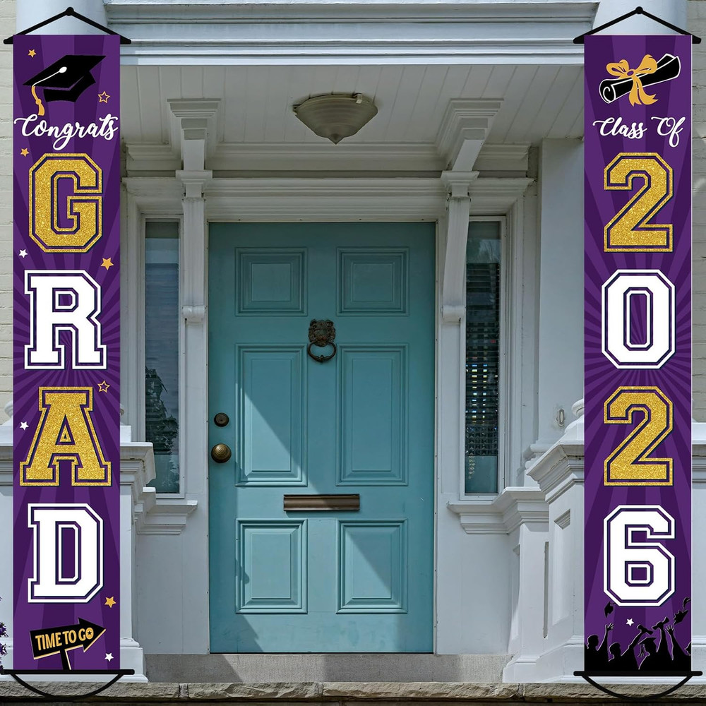 Graduation Banner 2026 Graduation Decorations Purple and Gold Grad Banner Porch
